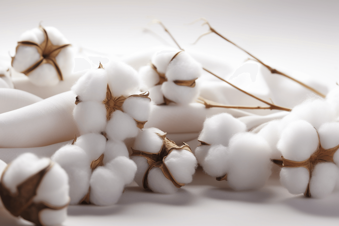 Ebb and Weave close up image of cotton flowers within bed sheets