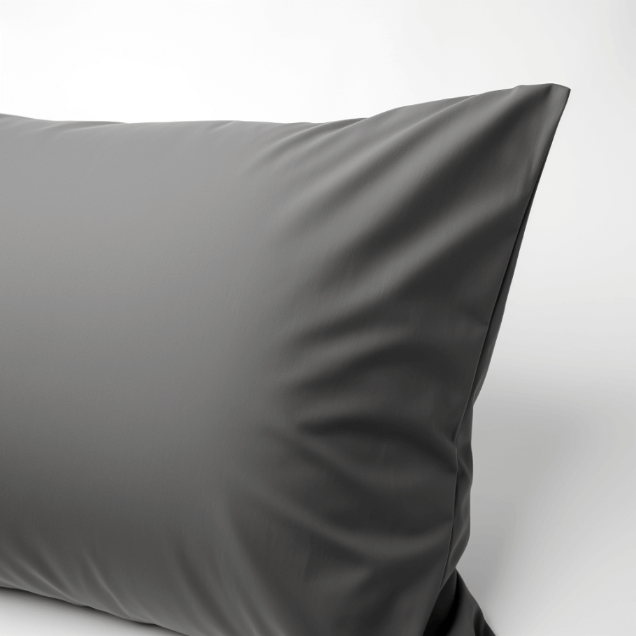 Premium 100% Cotton Pillowcase in Ebb & Weave Graphite Grey on a white background.