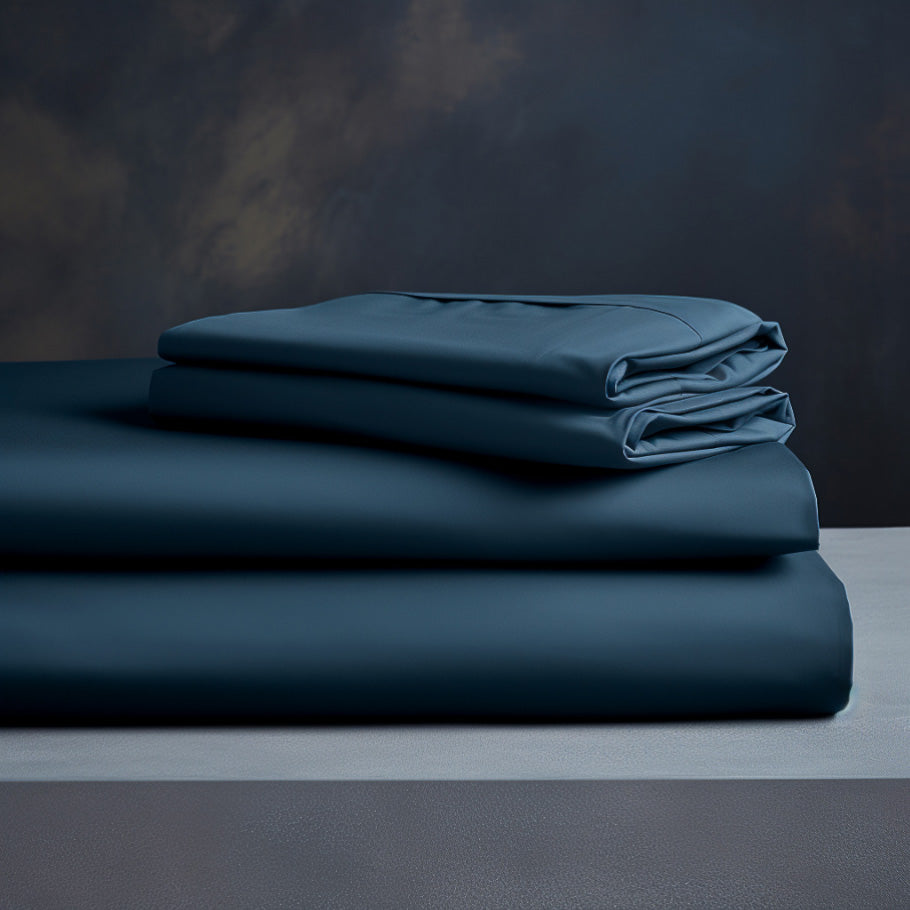 Navy Blue Luxury Cotton Sateen Complete 4 Piece Bedding Set